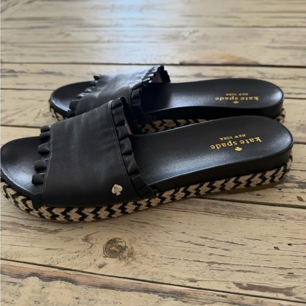 Kate Spade Womens Zahara Leather Slip On Flat Sandals Black